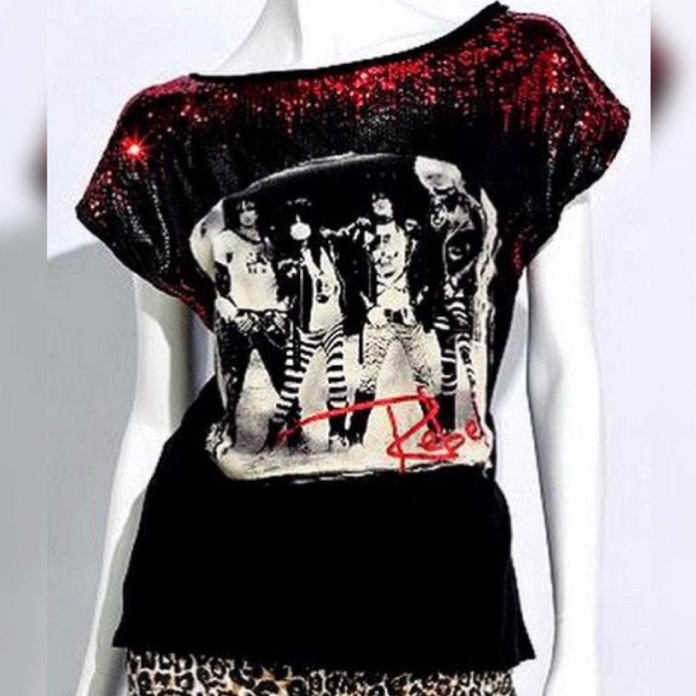 Glam Rock T Shirt with red sequins - like new.